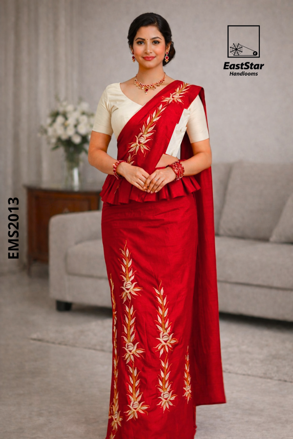 Red Embroidery Rayon saree EMS2013 Red Embroidery Rayon saree EMS2013