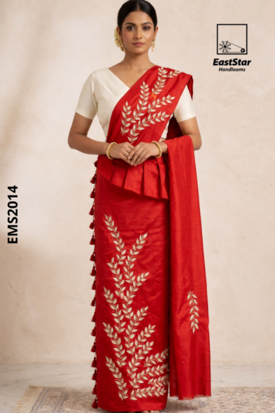 Red  Embroidery Rayon saree EMS2014