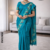 Teal floral handloom Embroidery Rayon saree EMS2008