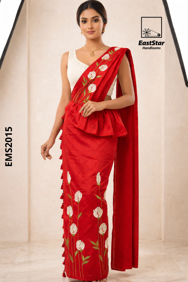 Red Embroidery Rayon saree EMS2015 Red Embroidery Rayon saree EMS2015