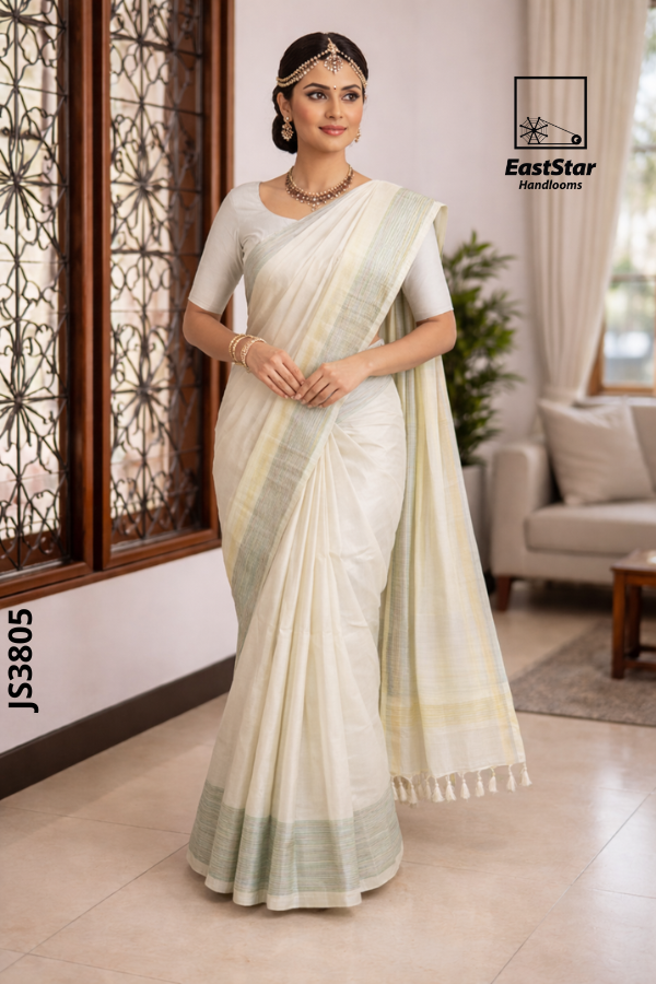 Cream Yellow Handloom Silk Saree JS3805 Cream Yellow Handloom Silk Saree JS3805