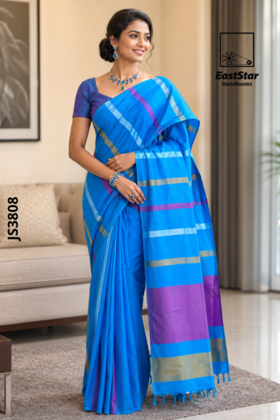 Blue Handloom Silk Saree JS3808