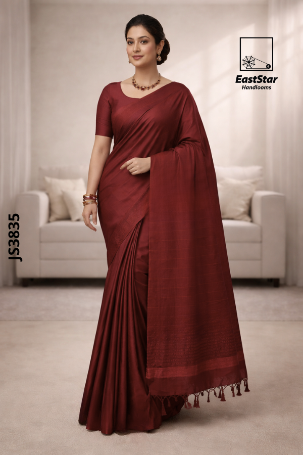 Deep Maroon Tone Handloom Silk Saree JS3835