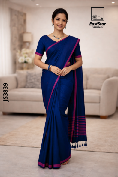 Deep Navy Blue Handloom Silk Saree JS3839