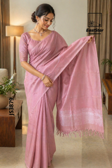 Onion Pink Handloom Silk Saree JS3879