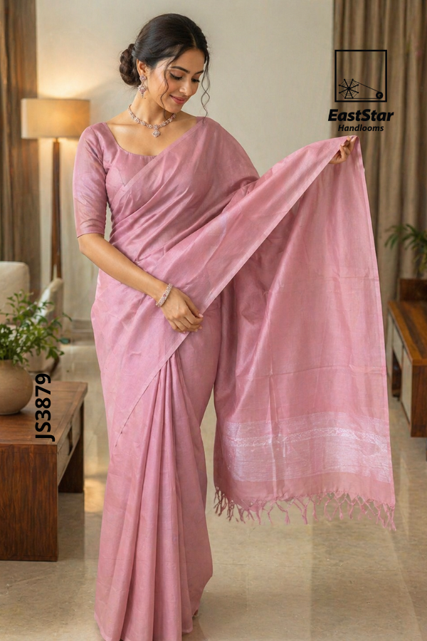 Onion Pink Handloom Silk Saree JS3879