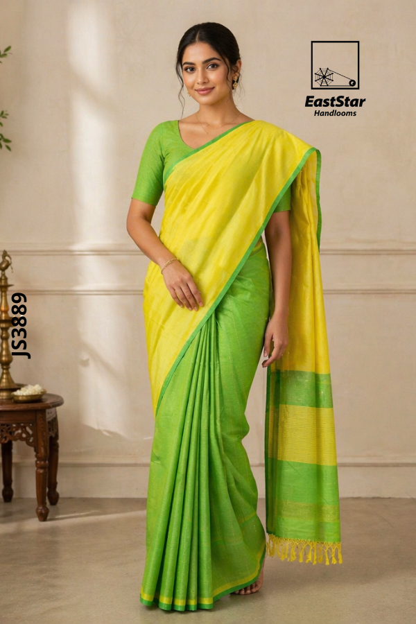 Leaf  Green  Handloom Silk Saree JS3889