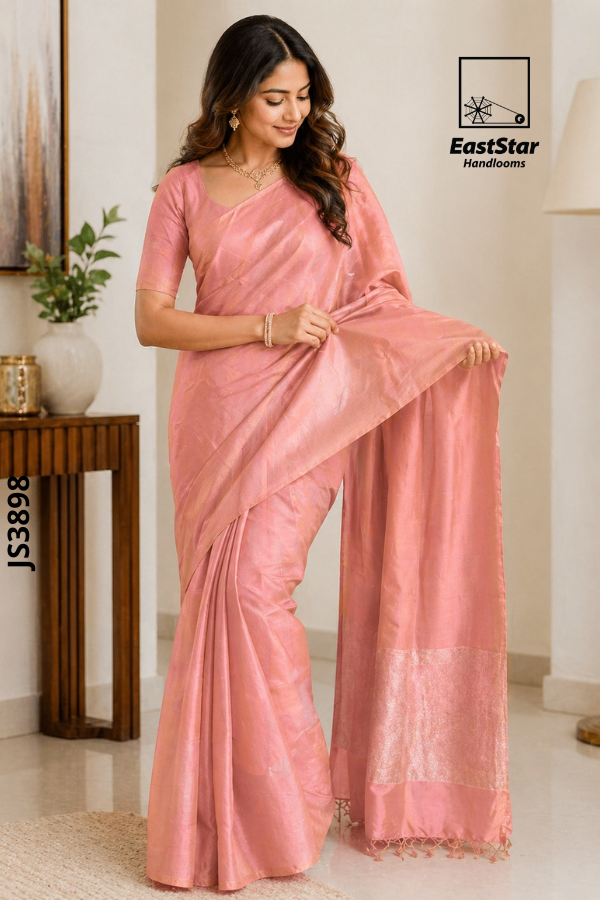 Peach-Pink  Handloom Silk Saree JS3898