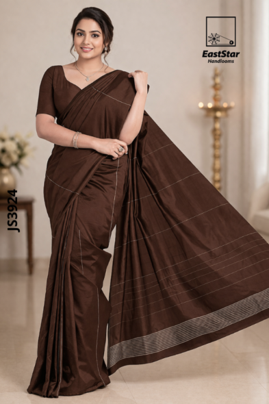 Chocolate Brown Handloom Silk Saree JS3924