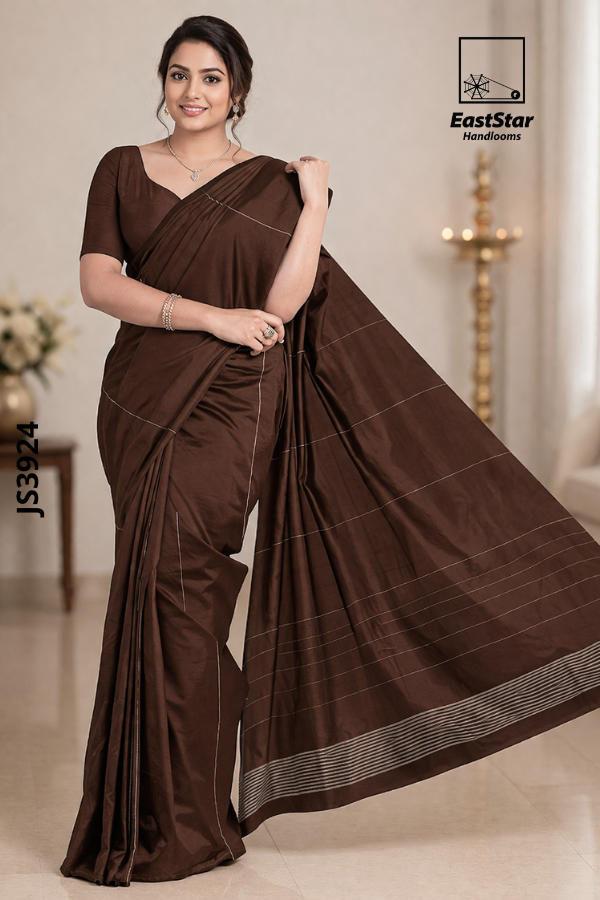 Chocolate Brown Handloom Silk Saree JS3924 Chocolate Brown Handloom Silk Saree JS3924
