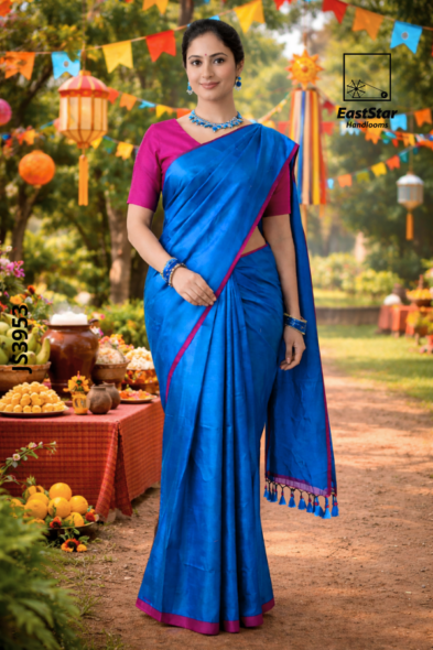 Blue Handloom Silk Saree JS3953