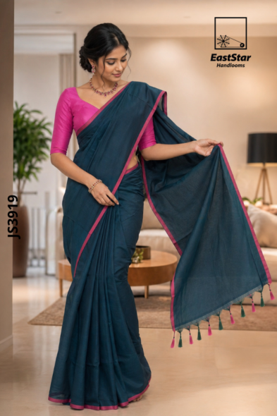 Deep Green Handloom Silk Saree JS3919