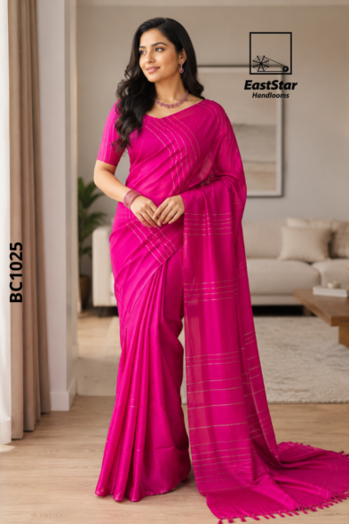 Rich Deep Pink  Handloom Cotton Saree BC1025