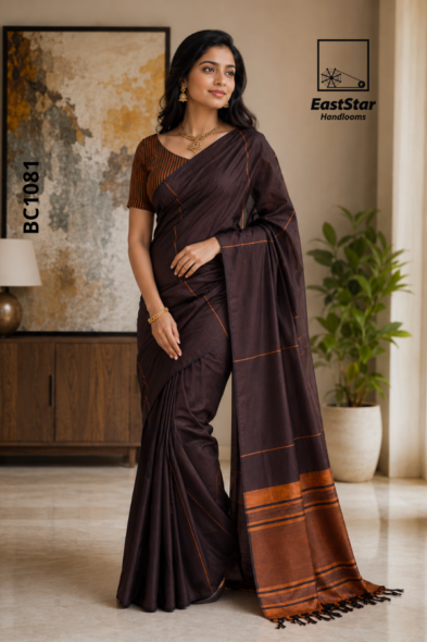 Brown Handloom Cotton Saree BC1081