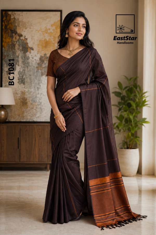 Brown Handloom Cotton Saree BC1081