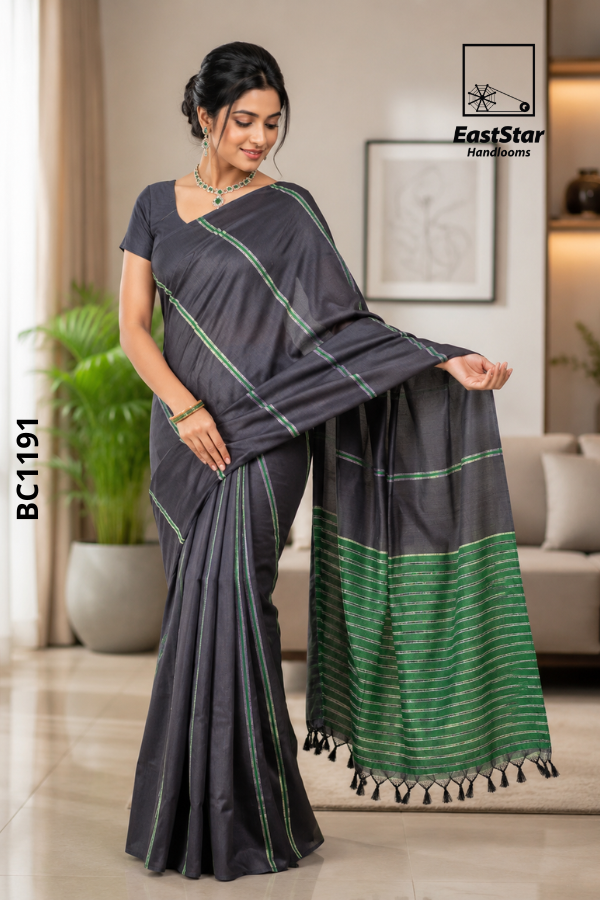 Charcoal Ash Handloom Cotton Saree BC1191