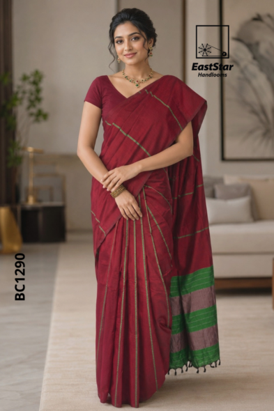 Red Handloom Cotton Saree BC1290