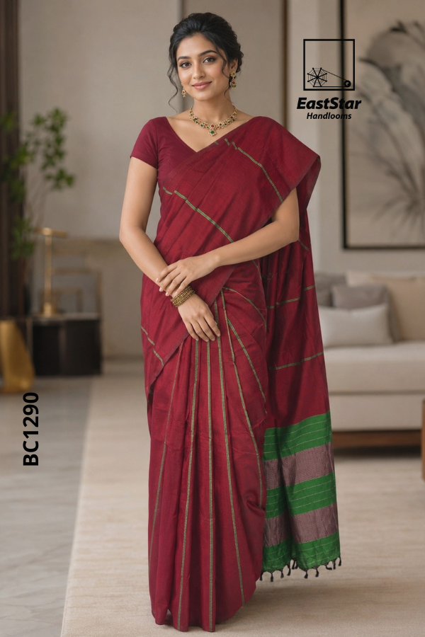 Red Handloom Cotton Saree BC1290