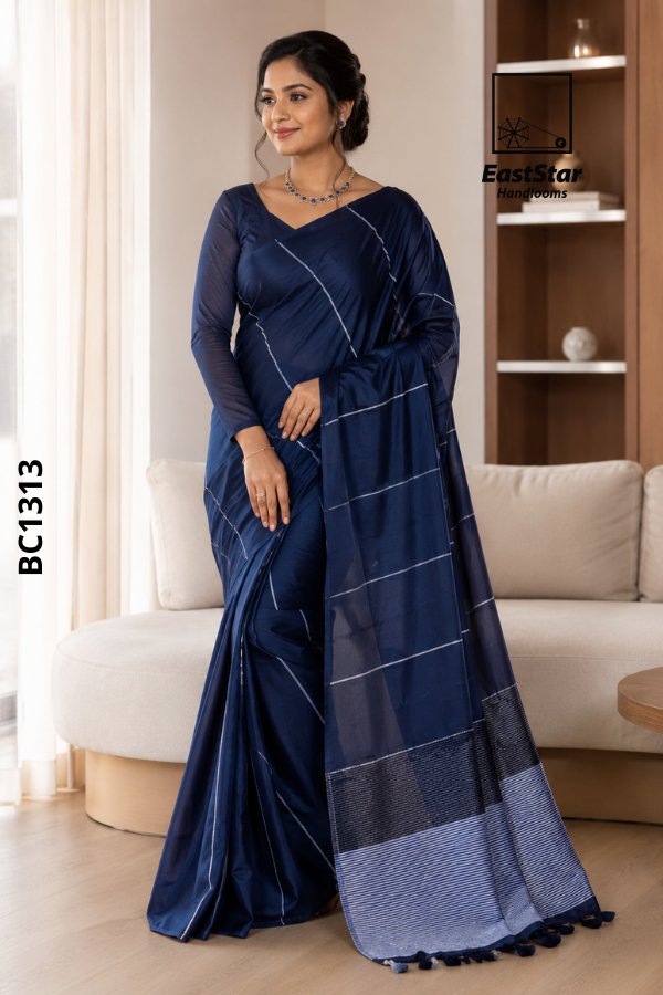 Navy Blue Handloom Cotton Saree BC1313