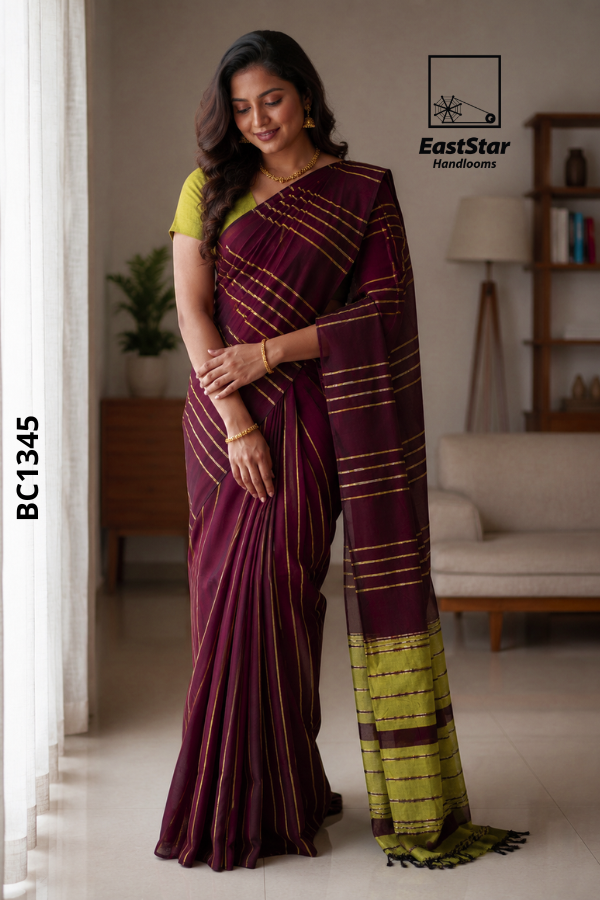 Maroon  Handloom Cotton Saree BC1345