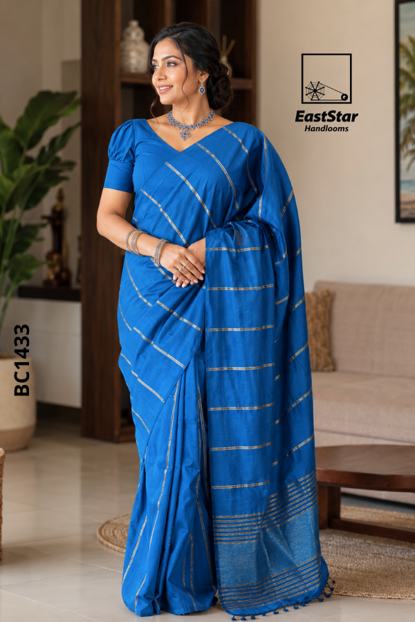 Blue Handloom Cotton Saree BC1433