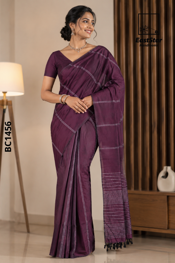 Deep Plum  Handloom Cotton Saree BC1456