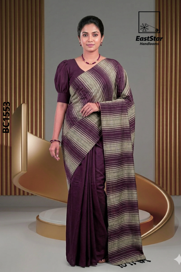 Deep Wine Handloom Cotton Saree BC1553 Deep Wine Handloom Cotton Saree BC1553
