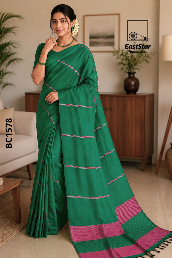 Green Handloom Cotton Saree BC1578 Green Handloom Cotton Saree BC1578