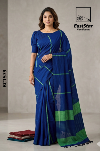 Blue Handloom Cotton Saree BC1579