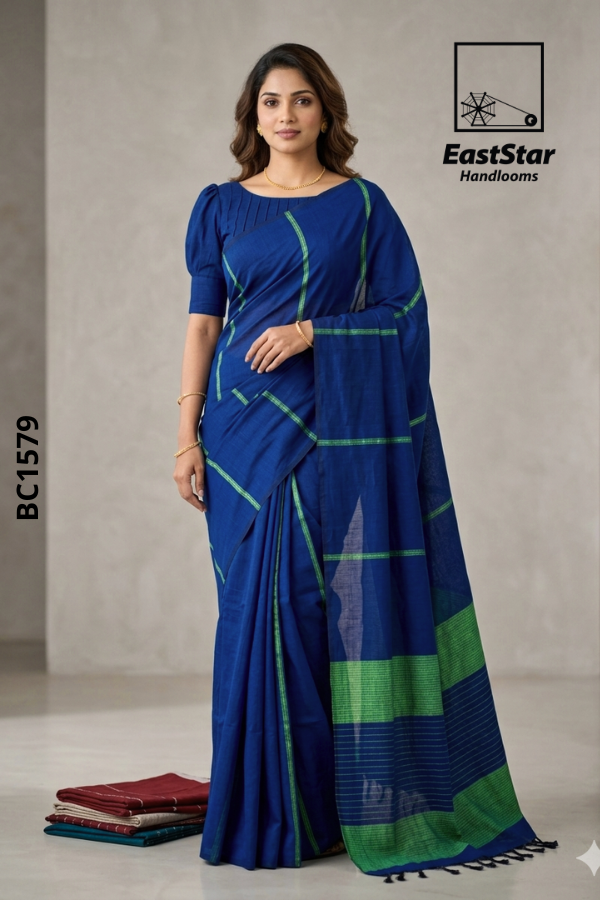 Blue Handloom Cotton Saree BC1579