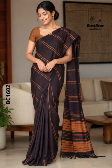 Deep Chocolate Brown Handloom Cotton Saree BC1602