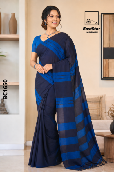 Navy Blue  Handloom Cotton Saree BC1650