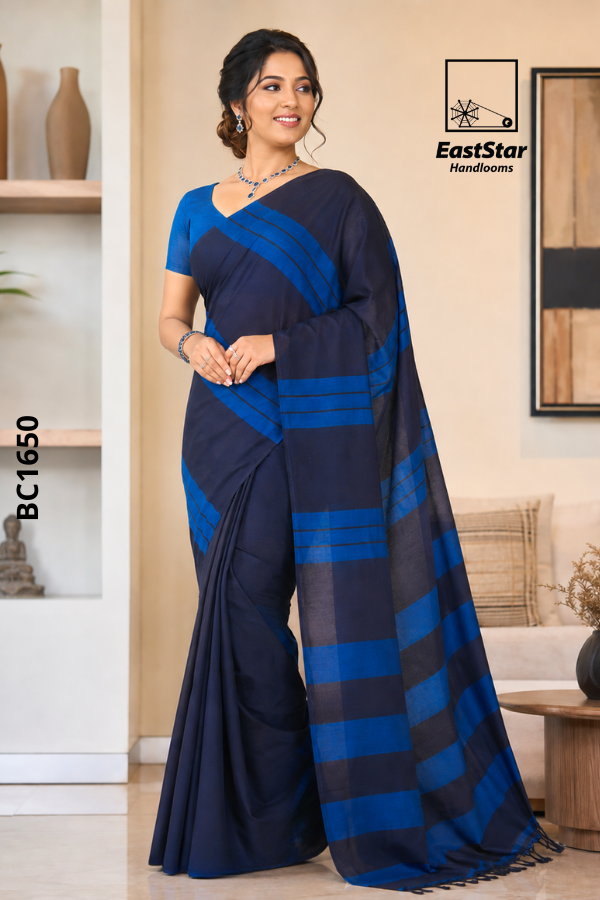 Navy Blue  Handloom Cotton Saree BC1650
