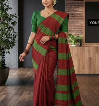 Red Handloom Cotton Saree BC1668 Red Handloom Cotton Saree BC1668