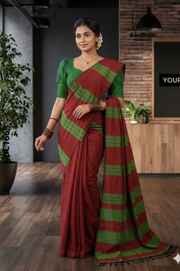 Red Handloom Cotton Saree BC1668