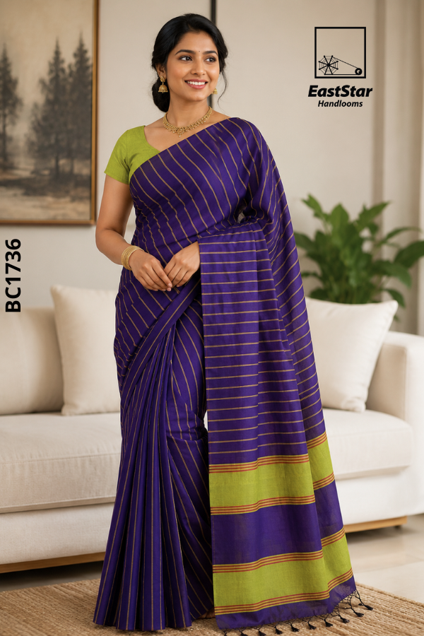 Purple  Handloom Cotton Saree BC1736