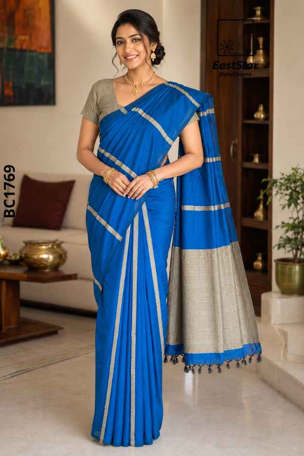 Royal Blue Handloom Cotton Saree BC1769