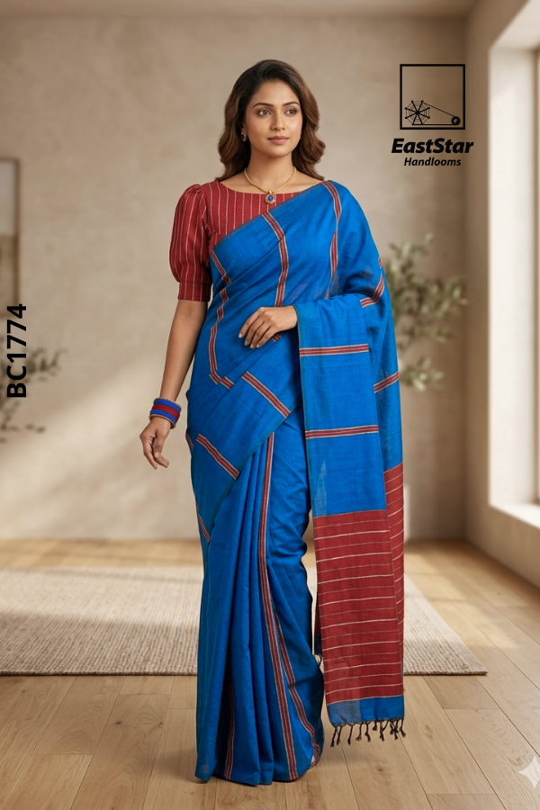 Blue  Handloom Cotton Saree BC1774