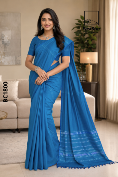 Blue  Handloom Cotton Saree BC1800