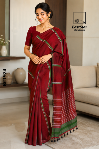 Red Handloom Cotton Saree BC1924