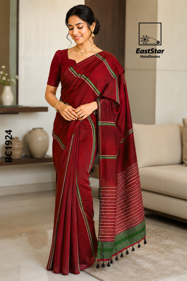 Red Handloom Cotton Saree BC1924