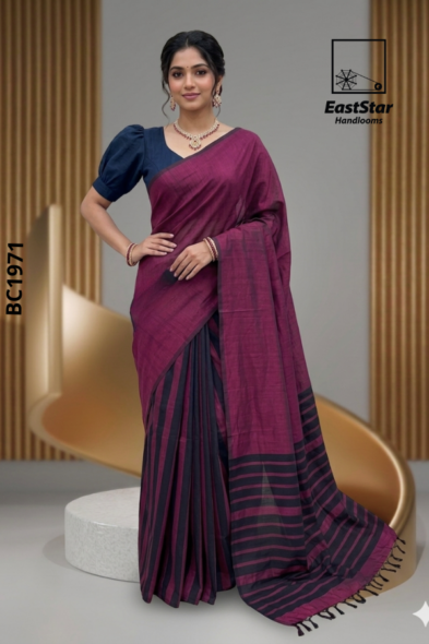 Navy blue Handloom Cotton Saree BC1971