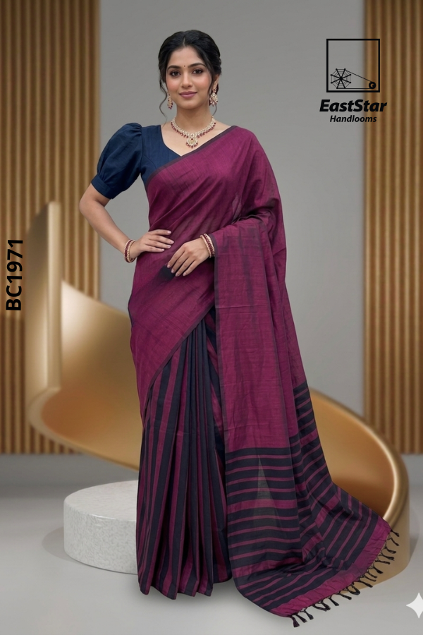 Navy blue Handloom Cotton Saree BC1971 Navy blue Handloom Cotton Saree BC1971