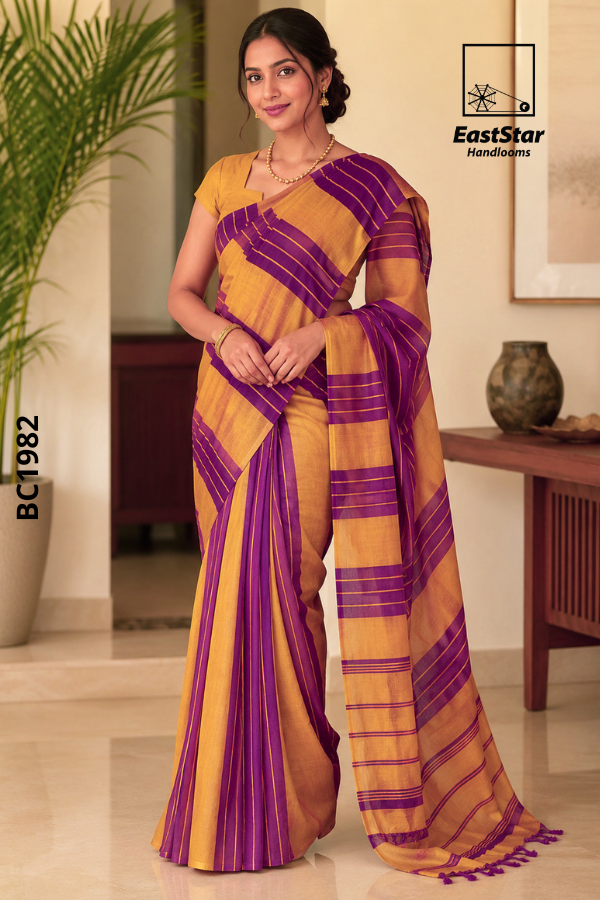 yellow Handloom Cotton Saree BC1982