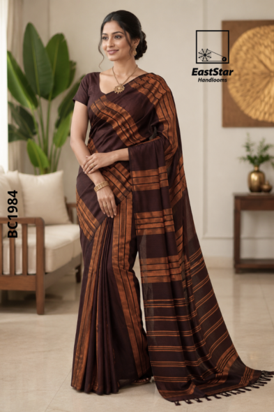 Brown  Handloom Cotton Saree BC1984