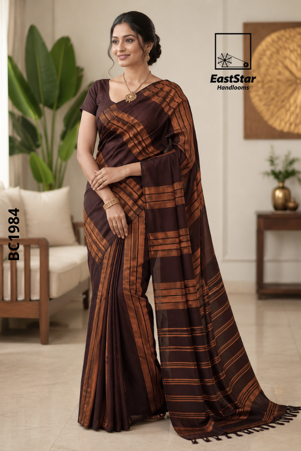 Brown  Handloom Cotton Saree BC1984