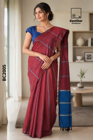 Maroon Handloom Cotton Saree BC2005