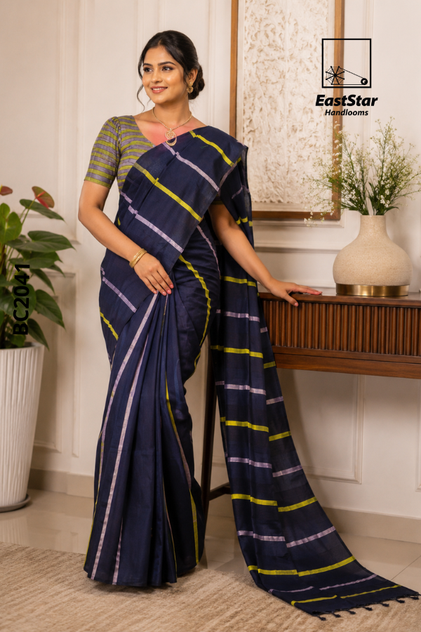 Deep Blue Handloom Cotton Saree BC2041