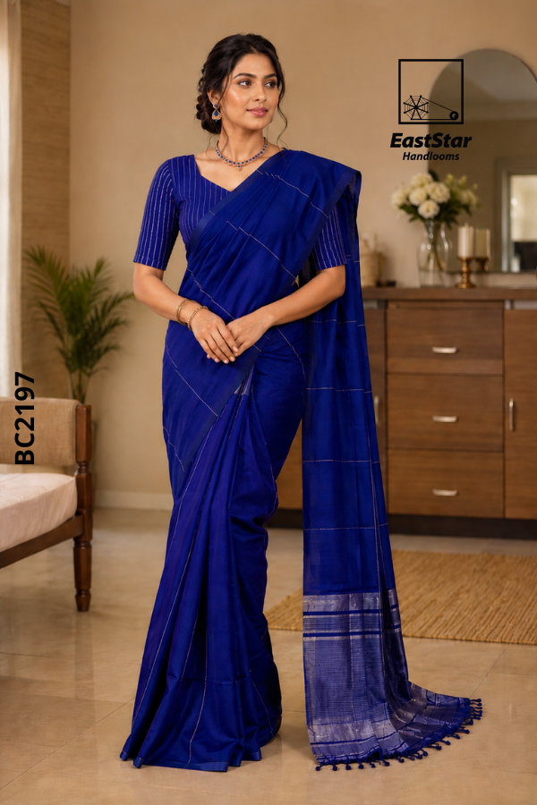 Royal Blue  Handloom Cotton Saree BC2197
