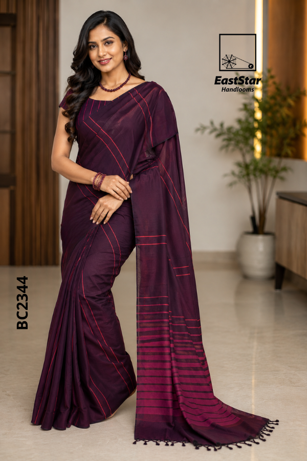 Deep Plum Handloom Cotton Saree BC2344